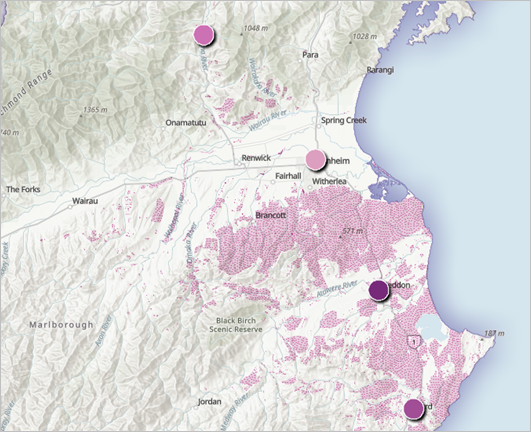 캠핑장 1.5km 반경 내에 깃털 잔디가 보이는 영역 요약