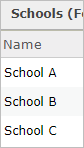 Zrzut ekranu tabeli atrybutów warstwy Szkoły. W polu Nazwa znajdują się nazwy szkół