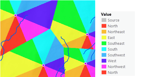 Mapa kierunku w linii prostej od czterech punktów