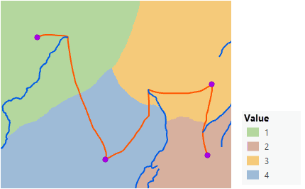 Mapa sieci optymalnej na powierzchni przydziału odległości