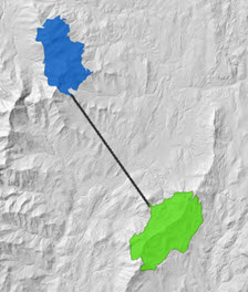 Mapa ścieżki w linii prostej między dwiema lokalizacjami