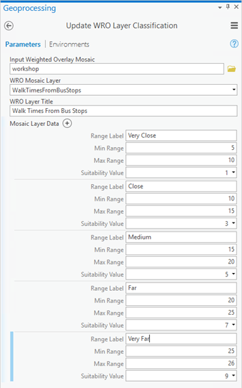 Narzędzie Update WRO Layer Classification (Aktualizuj klasyfikację warstwy rastrowych nakładek ważonych)