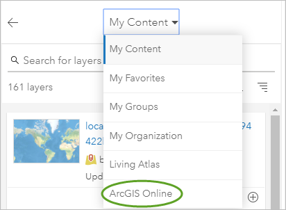 Przeszukaj usługę ArcGIS Online