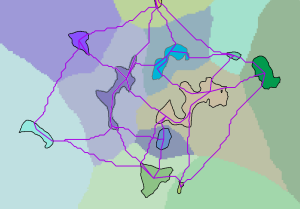 Alocação de distância de custo com regiões conectadas por caminhos