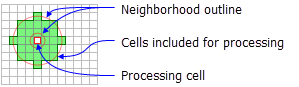 Processando célula com vizinhança anular padrão