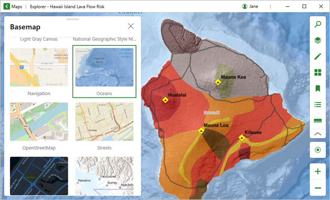 Mapa com mapa base Oceanos