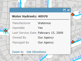 Detalhes da janela pop-up Water Hydrants