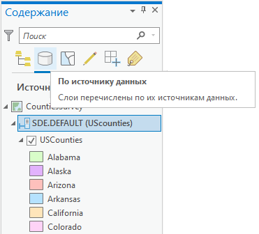 По источникам данных на панели Содержание