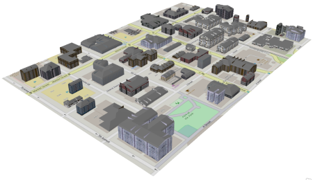 Локальный вид зданий в области интереса Локальный вид зданий в области интереса