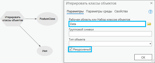 Диалоговое окно инструмента Итерировать классы объектов Диалоговое окно инструмента Итерировать классы объектов