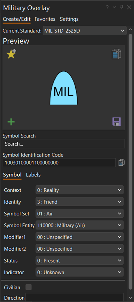 Вкладка Создать/Редактировать в Военном наложении с вкладками Предварительного просмотра и Графического модификатора символов