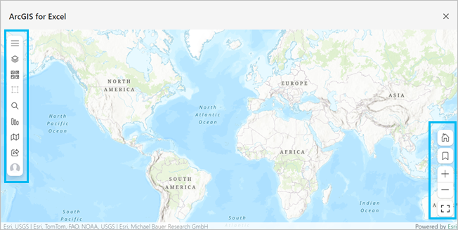 Окно карты ArcGIS for Excel Online