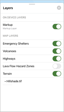 Список слоев с отключенным слоем Lava Flow Hazard Zones