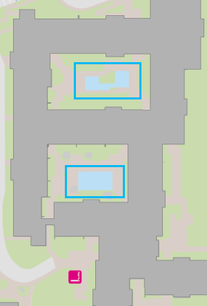 Мертвые зоны, выделенные в открытых областях внутри здания