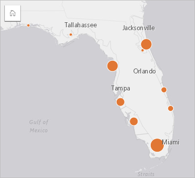 Карта градуированных символов, на которой отображается общая страховая стоимость, агрегированная с областью, затронутой ураганом