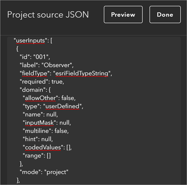 Идентификатор пользовательского ввода показан в формате JSON.