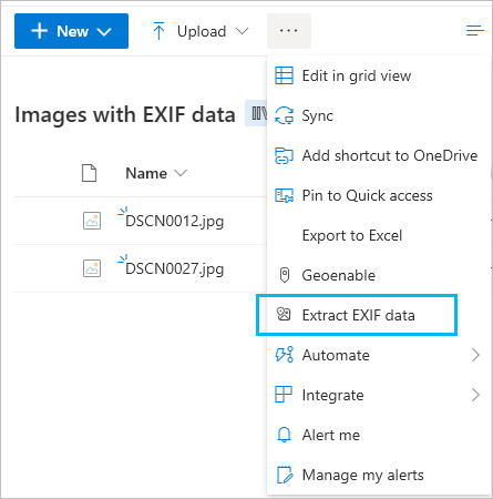Извлечь данные EXIF на панели инструментов SharePoint
