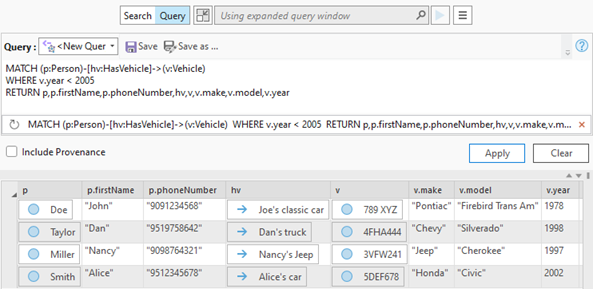 查询返回的实体、关系和属性值将出现在调查中。 查询返回的实体、关系和属性值将出现在调查中。