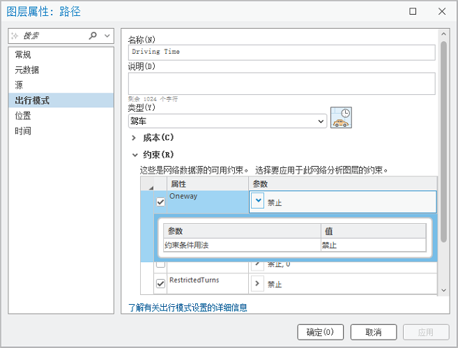 在“图层属性”对话框中更改“出行模式”参数值 在“图层属性”对话框中更改“出行模式”参数值