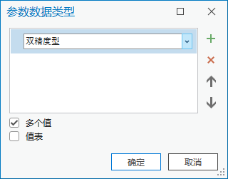 “参数数据类型”对话框显示已选中“双精度”类型并选中“多个值”选项。