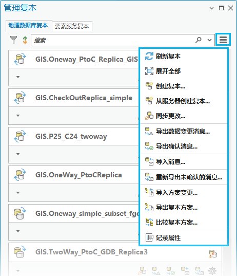 “地理数据库复本”菜单命令