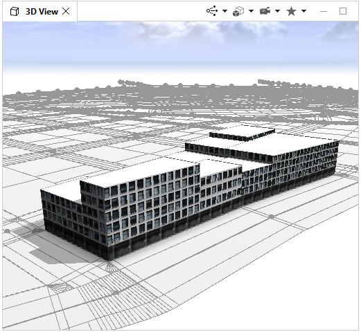 形状上的规则应用后所生成建筑物的视窗透视图显示