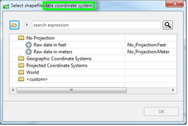 选择 shapefile 数据坐标系对话框