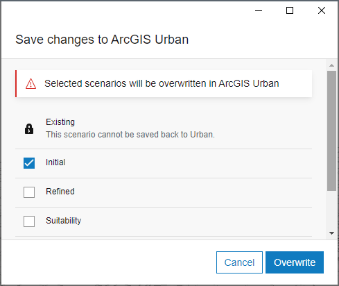 将更改保存到 ArcGIS Urban 对话框