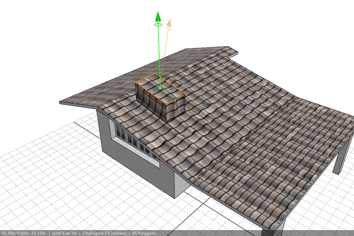通过在屋顶上绘制一个矩形，然后用绿色箭头将其向上拖动来添加烟囱。