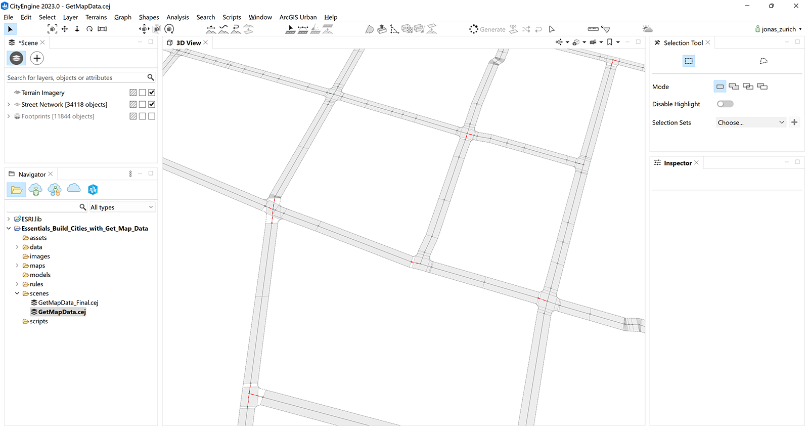 仅形状和街道网络可见的场景