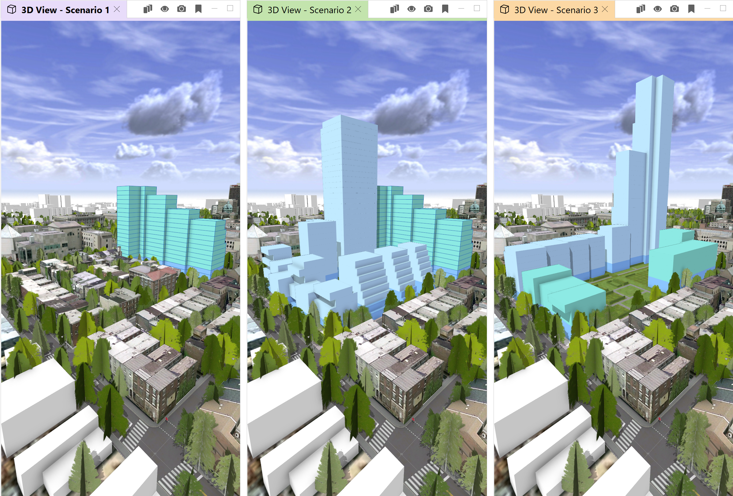 并排显示不同方案的 3D 视窗