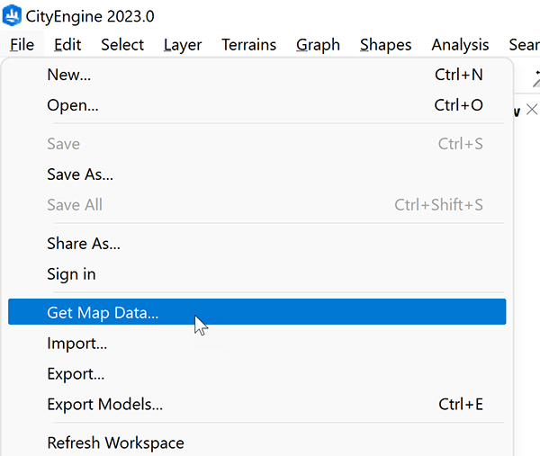 “文件”菜单中的“获取地图数据”