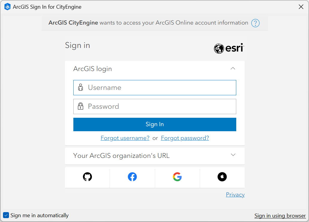ArcGIS CityEngine 登录对话框
