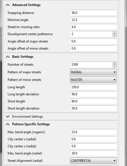 主要街道呈径向,次干道为栅格模式设置 主要街道呈径向,次干道为栅格模式设置