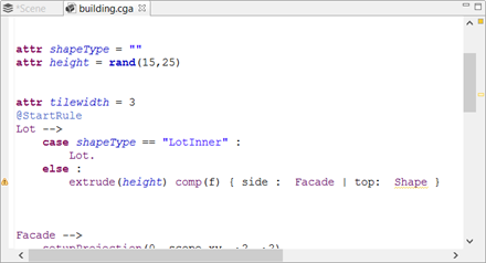 规则编辑器中的 Building.cga 规则 规则编辑器中的 Building.cga 规则