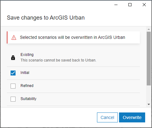 “将更改保存到 ArcGIS Urban”对话框