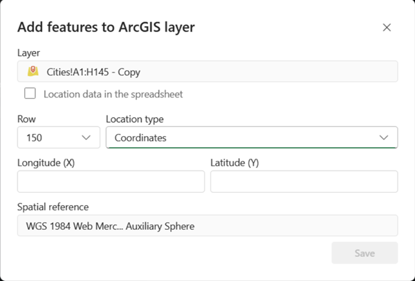 将要素添加至未检测到位置数据的 ArcGIS 图层
