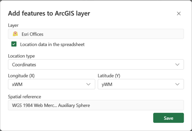 将要素添加至已检测到位置数据的 ArcGIS 图层