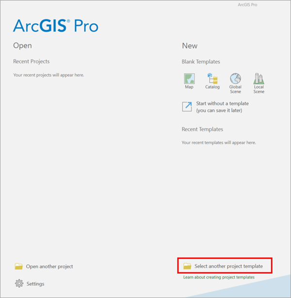 ArcGIS Pro 中的“选择其他工程模板”选项