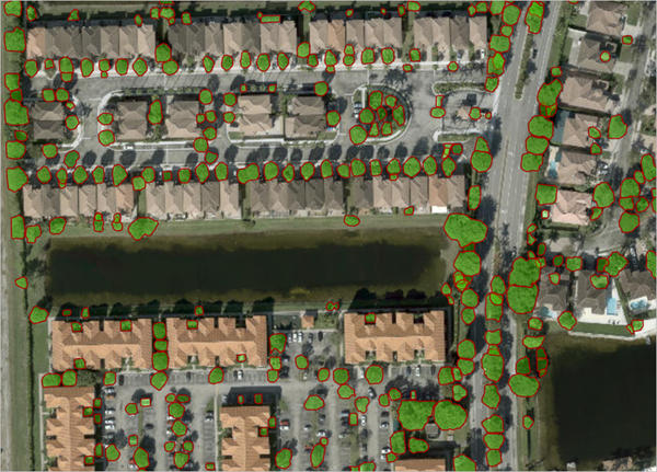 显示了住宅区树木的模型的通栏图像