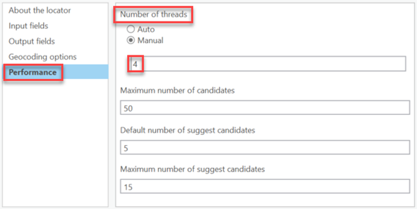 Number of threads under Performance tab of Locator properties
